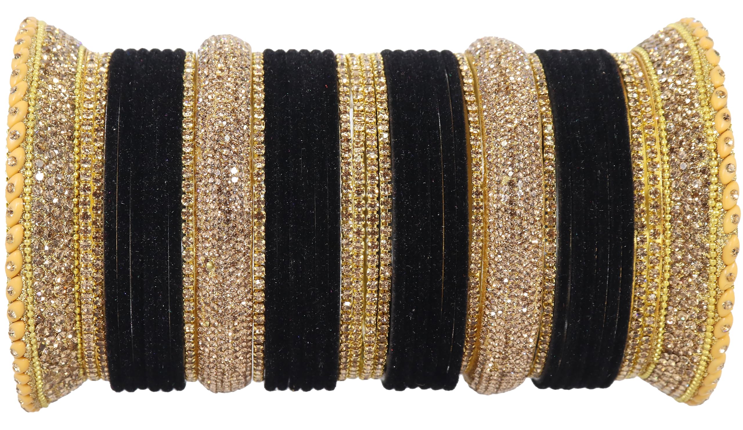 Golden Zircon Stone Bridal Chuda Set Wedding Bangles Pack of 80